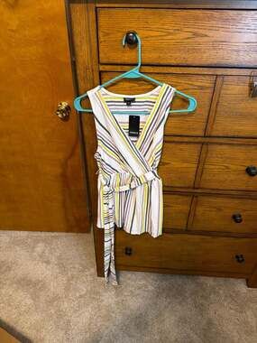 Torrid Multi Stripe Crepe Wrap Babydoll Tank Top